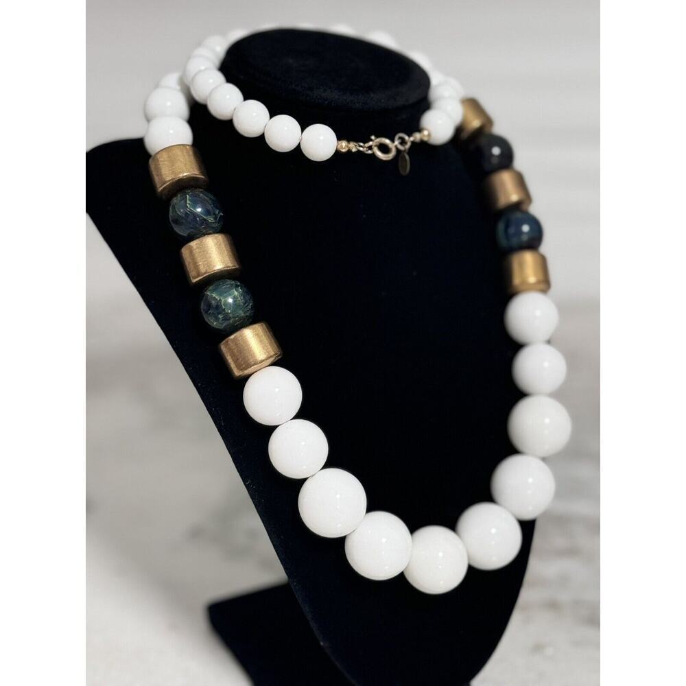 Vintage Cadoro Signed Chunky Lucite & Green Bakelite Beaded Necklace 30in - Picture 2 of 11